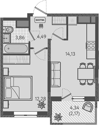 Продается 1-комн. квартира, 34.76 м²