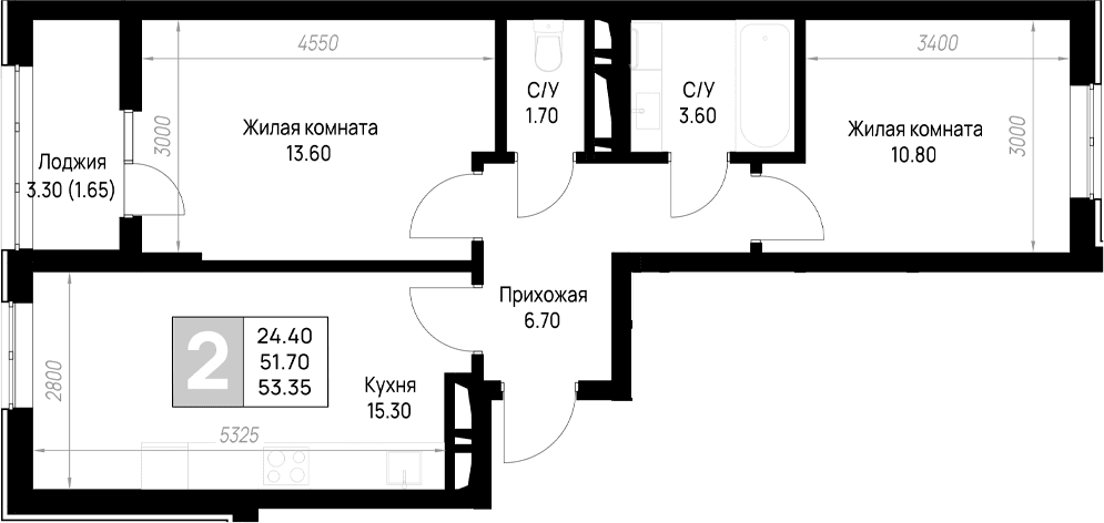 Продается 2-комн. квартира, 51.7 м²