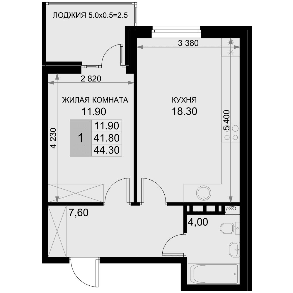 Продается 2-комн. квартира, 41.8 м²