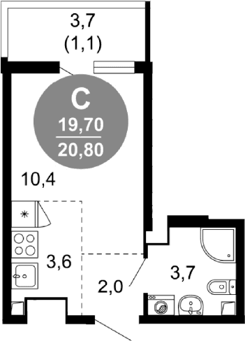 Продается 1-комн. квартира, 19.7 м²