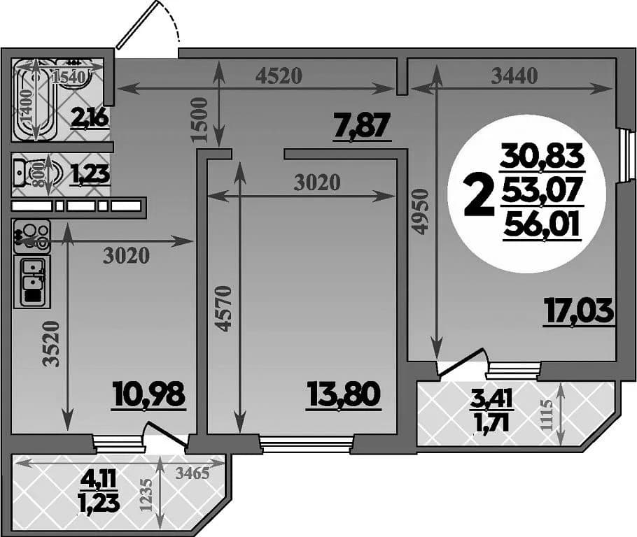 Продается 2-комн. квартира, 53.07 м²