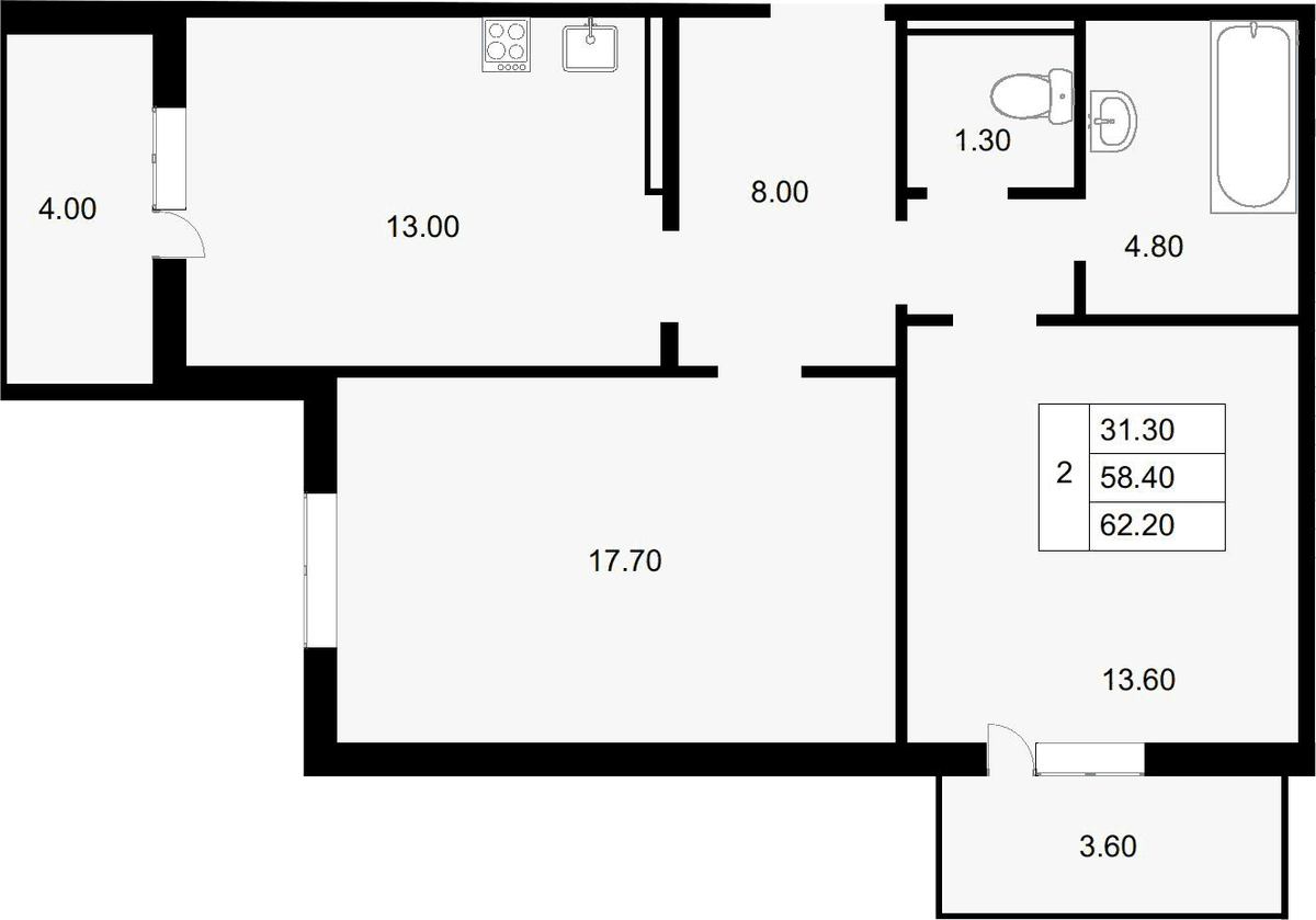 Продается 2-комн. квартира, 58.4 м²