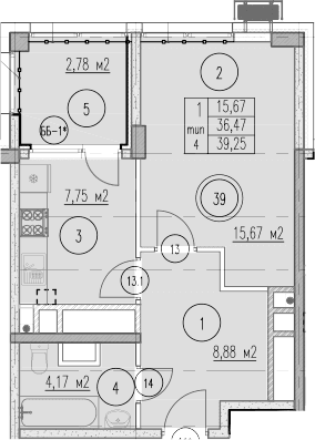 Продается 1-комн. квартира, 36.47 м²