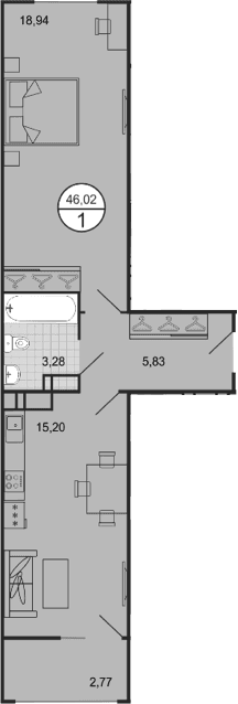 Продается 2-комн. квартира, 43.25 м²