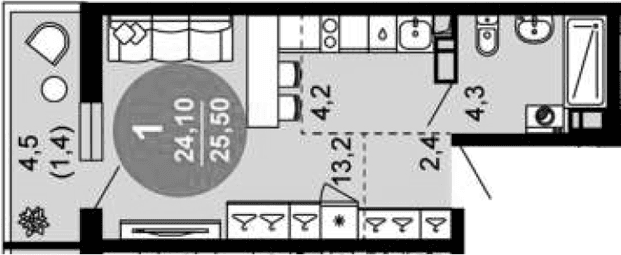 Продается 1-комн. квартира, 24.1 м²