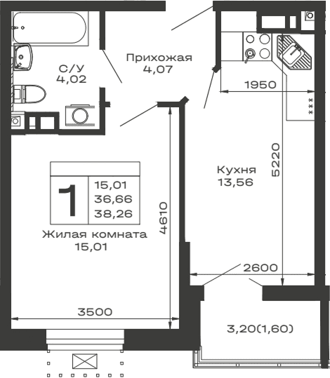 Продается 1-комн. квартира, 36.66 м²