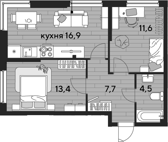 Продается 2-комн. квартира, 54.1 м²
