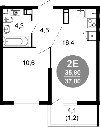 Продается 2-комн. квартира, 35.8 м²