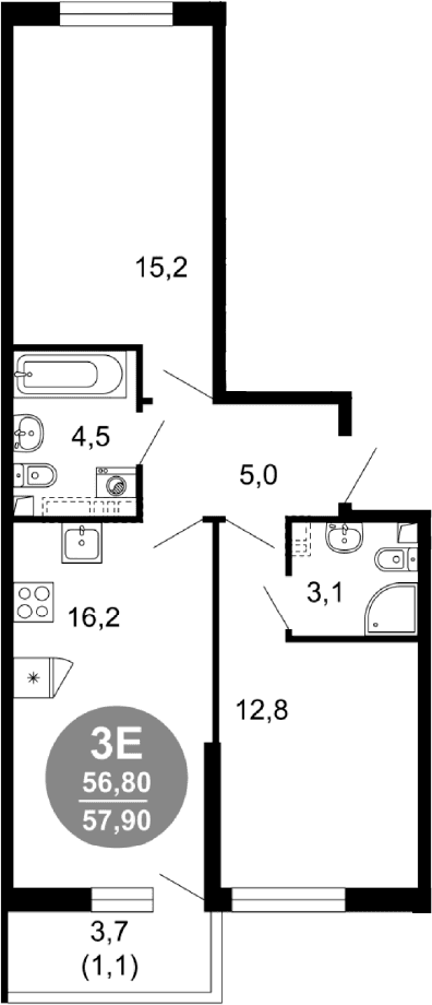 Продается 3-комн. квартира, 56.8 м²