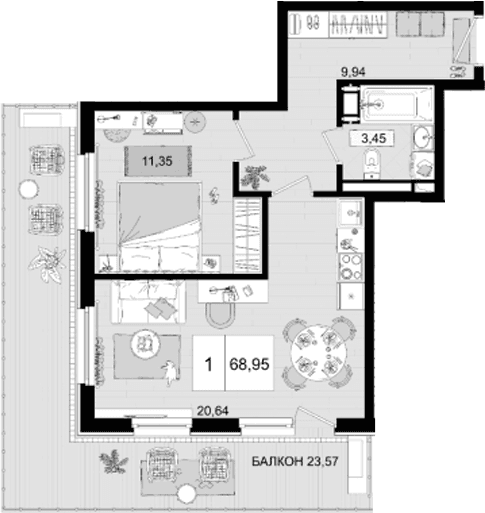 Продается 2-комн. квартира, 45.38 м²