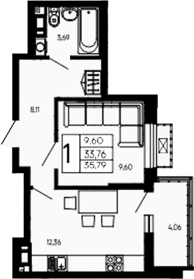 Продается 1-комн. квартира, 33.76 м²