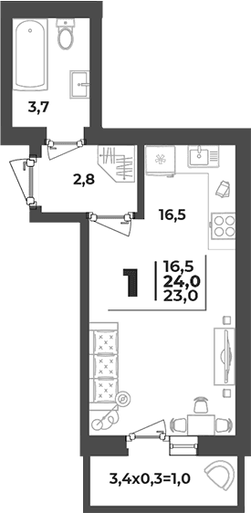 Продается 1-комн. квартира, 23 м²