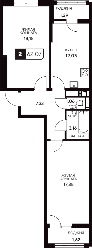 Продается 2-комн. квартира, 59.16 м²