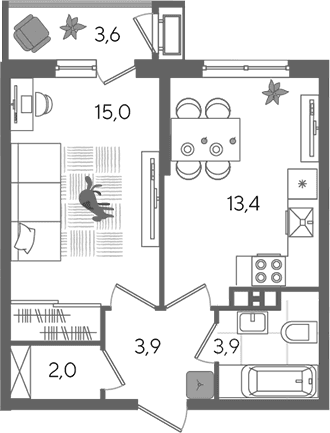 Продается 1-комн. квартира, 38.2 м²