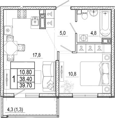 Продается 2-комн. квартира, 38.4 м²
