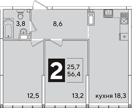 Продается 3-комн. квартира, 56.4 м²