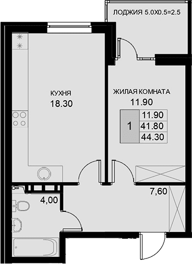 Продается 1-комн. квартира, 41.8 м²