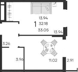 Продается 1-комн. квартира, 32.18 м²