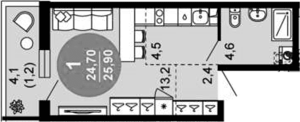 Продается 1-комн. квартира, 24.7 м²