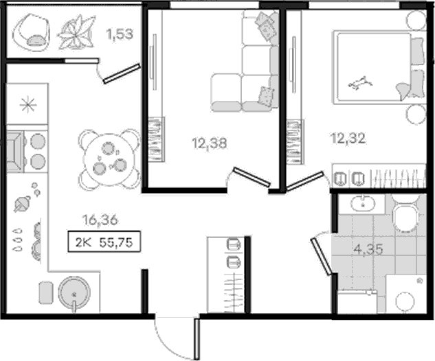Продается 2-комн. квартира, 54.22 м²