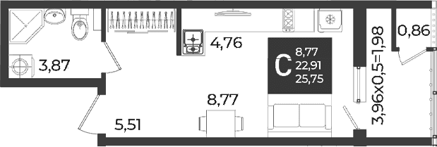 Продается 1-комн. квартира, 22.91 м²