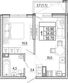 Продается 2-комн. квартира, 34.6 м²