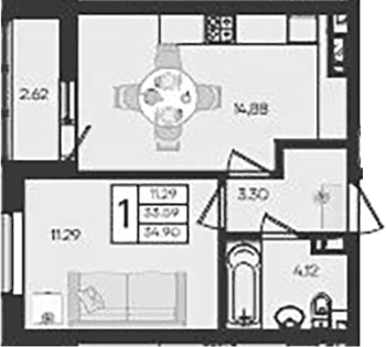 Продается 1-комн. квартира, 33.59 м²