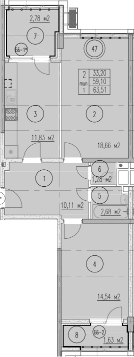 Продается 2-комн. квартира, 59.1 м²