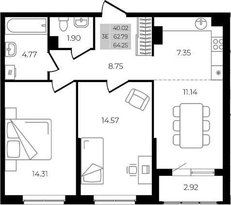 Продается 3-комн. квартира, 62.79 м²