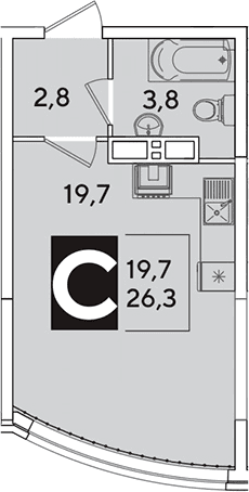 Продается 1-комн. квартира, 26.3 м²