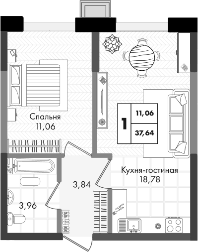 Продается 2-комн. квартира, 37.64 м²