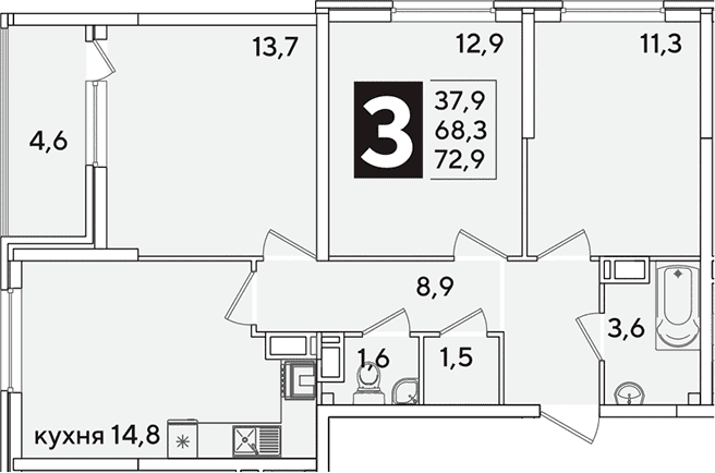 Продается 3-комн. квартира, 68.3 м²