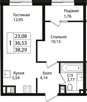 Продается 2-комн. квартира, 36.1 м²