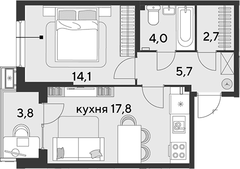 Продается 2-комн. квартира, 44.3 м²
