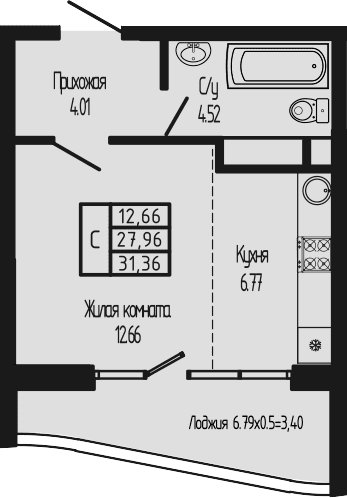 Продается 1-комн. квартира, 27.96 м²