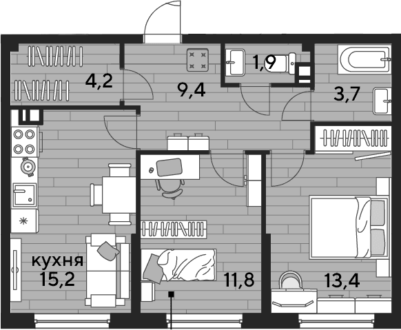 Продается 2-комн. квартира, 59.6 м²