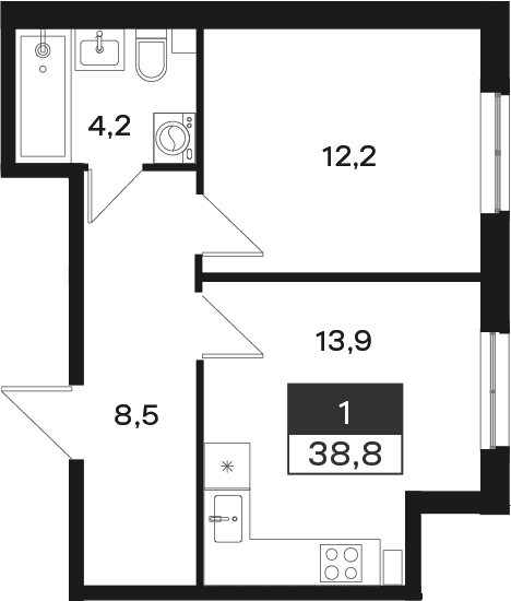 Продается 1-комн. квартира, 38.8 м²