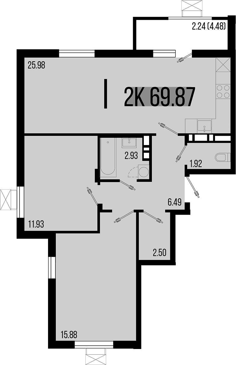 Продается 2-комн. квартира, 67.63 м²