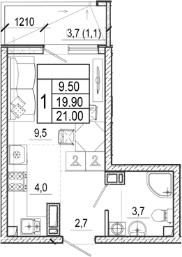 Продается 1-комн. квартира, 19.9 м²