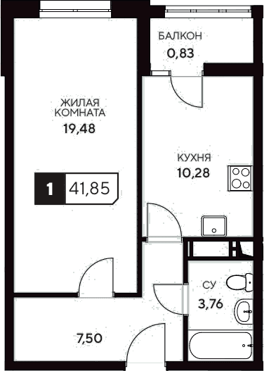 Продается 1-комн. квартира, 41.02 м²