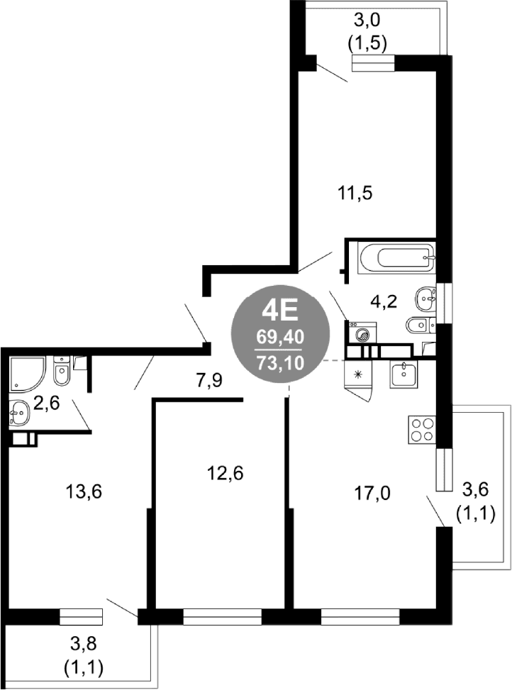 Продается 4-комн. квартира, 69.4 м²