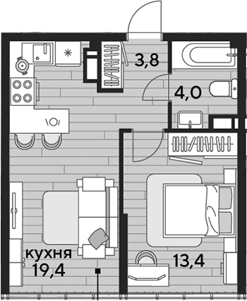 Продается 1-комн. квартира, 40.6 м²