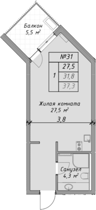 Продается 1-комн. квартира, 31.8 м²
