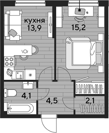Продается 1-комн. квартира, 39.8 м²