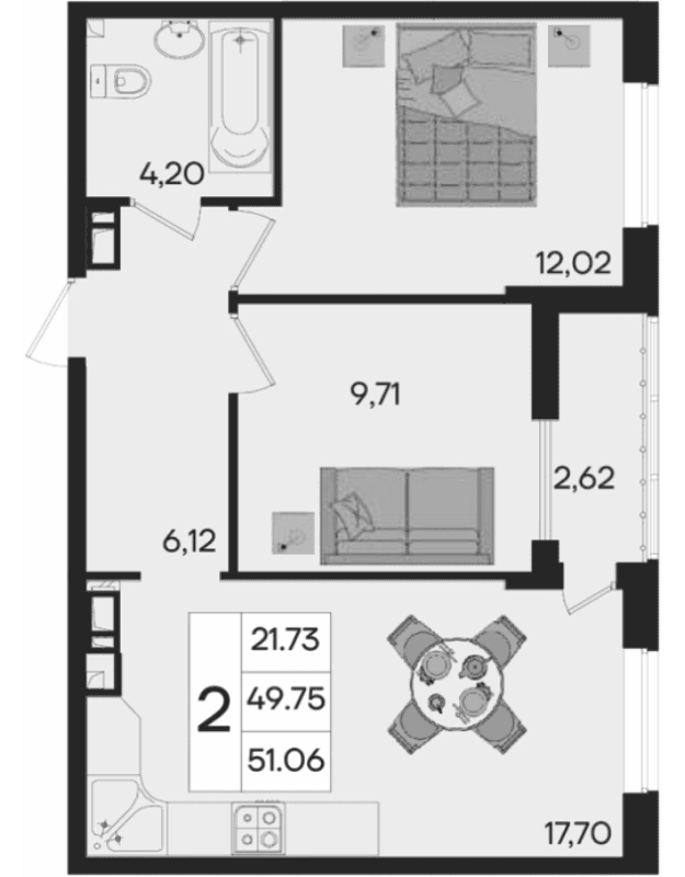 Продается 2-комн. квартира, 49.75 м²