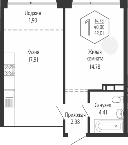 Продается 1-комн. квартира, 40.08 м²