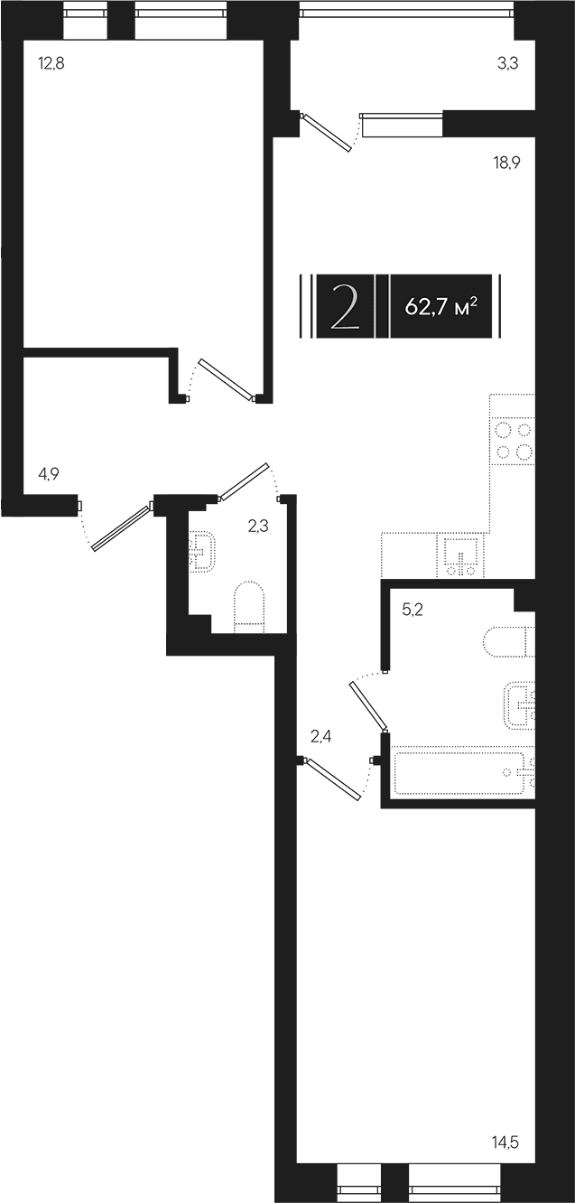 Продается 2-комн. квартира, 61.05 м²