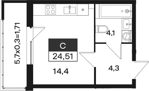 Продается 1-комн. квартира, 22.8 м²