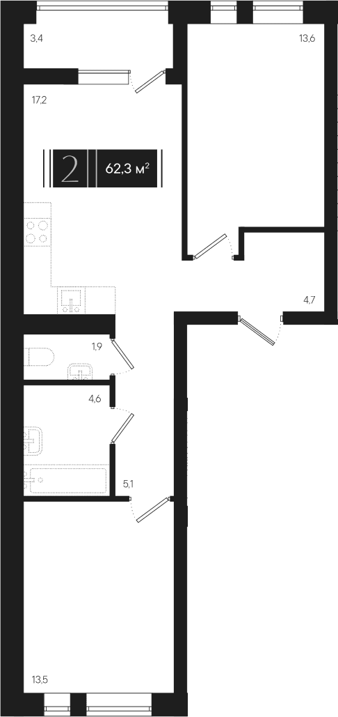 Продается 2-комн. квартира, 60.6 м²