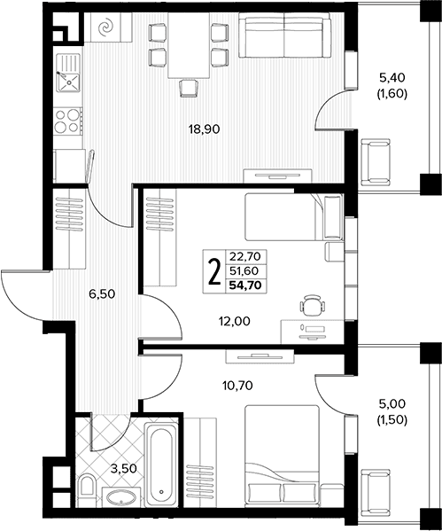 Продается 2-комн. квартира, 51.6 м²